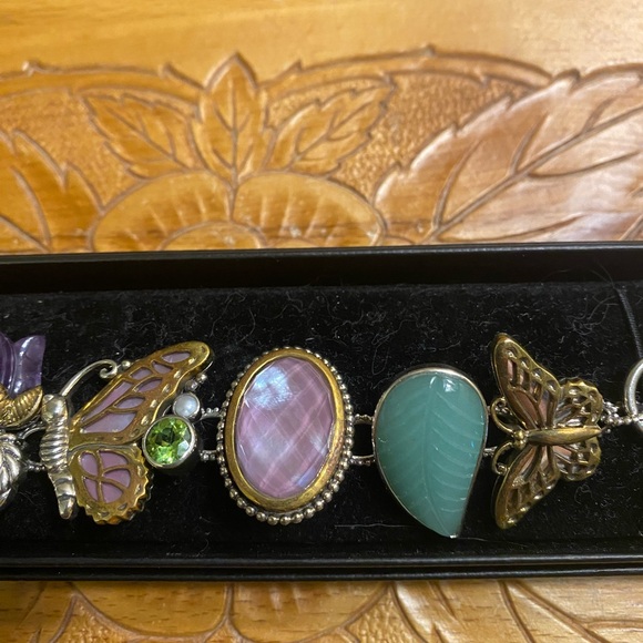 Echo of the Dreamer Rare Butterfly Gemstone Sterling and Bronze Bracelet - Picture 3 of 4